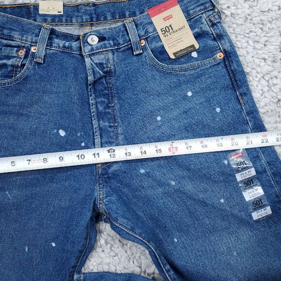 Levi's 501 '93 Straight Fit Paint Splatter Jeans Blue Y2k Size 34 x 30 - Picture 8 of 13